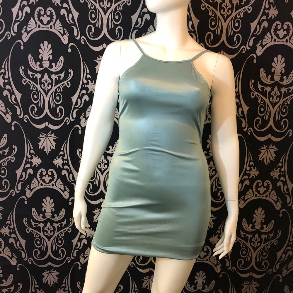Plus size Teal Satin Mini Dress